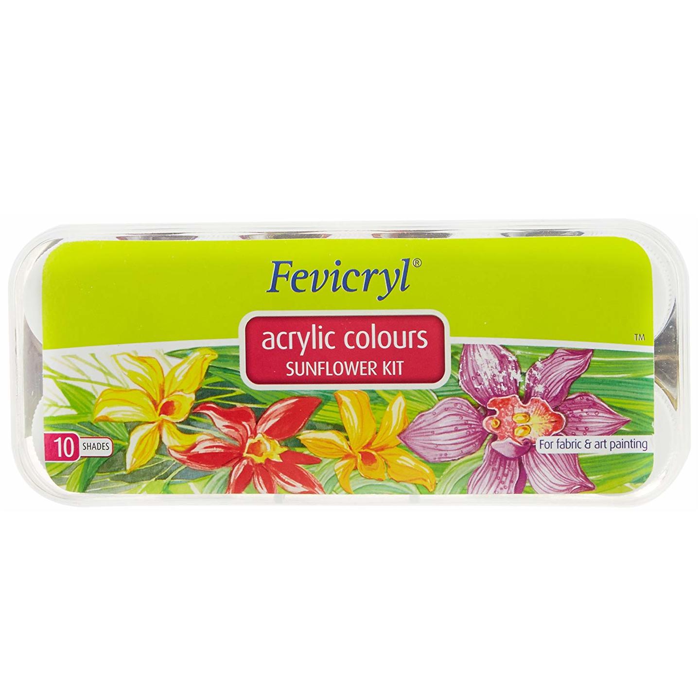 Fevicryl Acrylic Colors, Sunflower Kit, 10 Shades