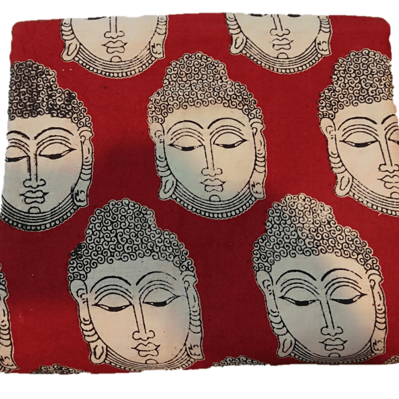 Cotton Kalamkari Handblock Saree BlouseKurti Fabric 100 cms - Budda Print - Red Colour