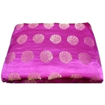 Rani Pink and Golden Floral Design Brocade Silk Fabric, Festival, (1 Meter) Gola