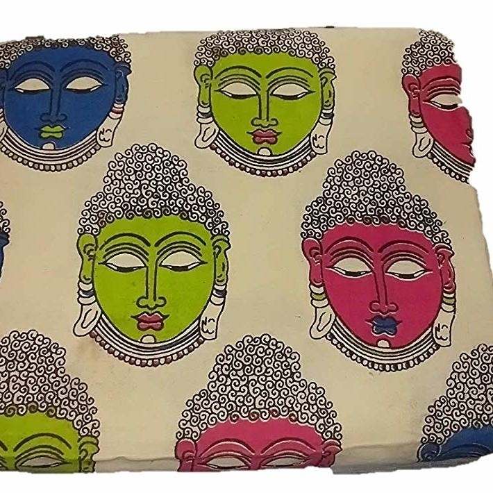 Cotton Kalamkari Handblock Saree Blouse/Kurti Fabric 100 cms Cream Colour - Budda Print