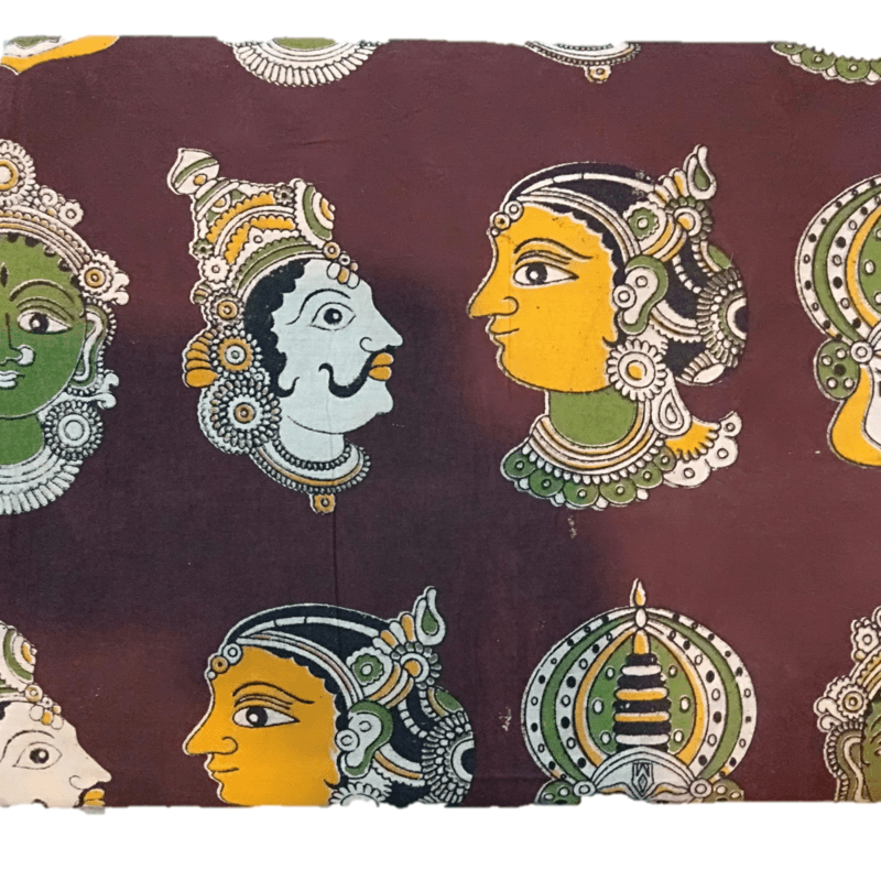 Cotton Kalamkari Handblock Saree BlouseKurti Fabric 100 cms - Multi Base Dancer Print - Maroon Colour