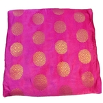 Pink and Golden Floral Design Brocade Silk Fabric, Festival, (1 Meter)