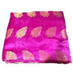 Rani Pink and Golden Floral Design Brocade Silk Fabric, Festival, (1 Meter) Leaf Design