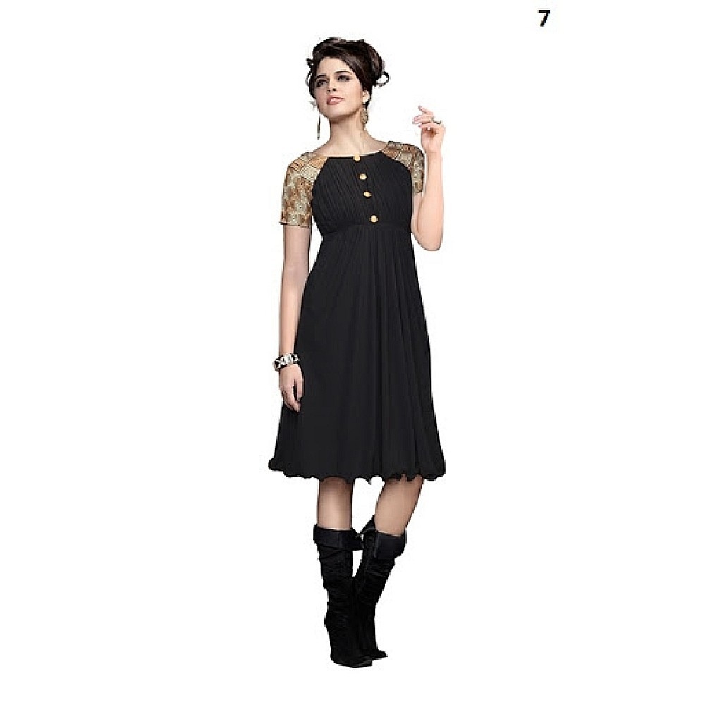 Lafacon Stitched Black Solid Georgette Kurti