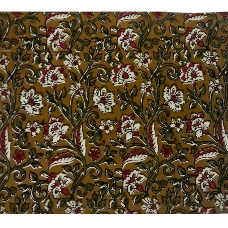 Cotton Kalamkari Handblock Saree BlouseKurti Fabric 100 cms - Beautiful Floral Print