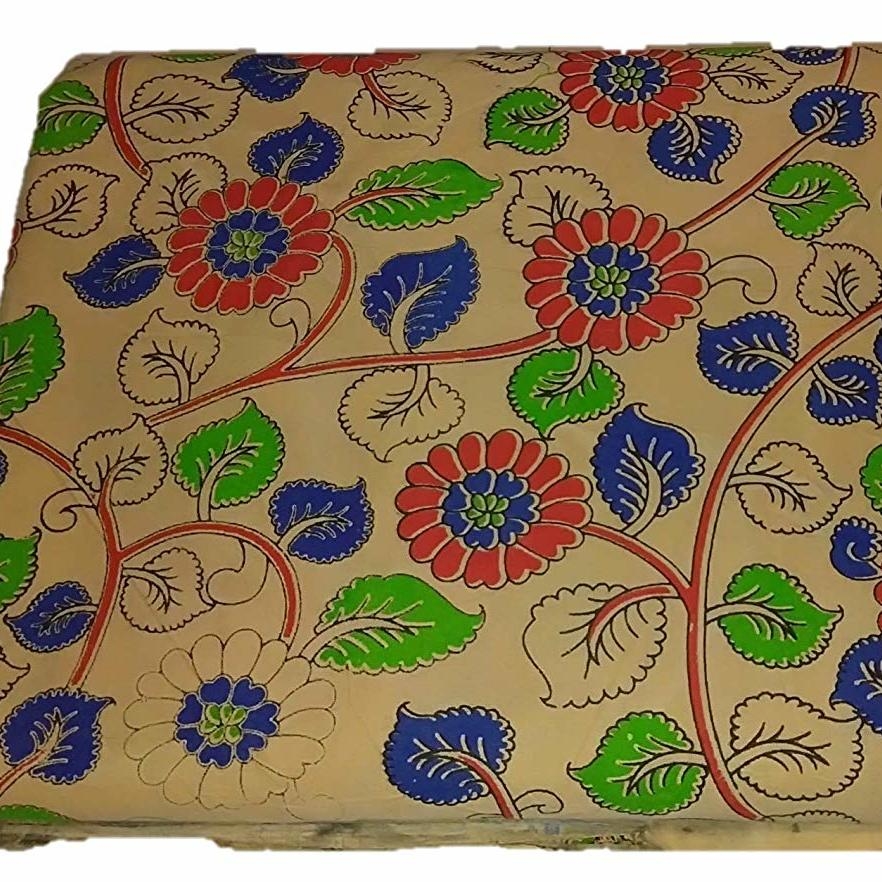 Cotton Kalamkari Handblock Saree BlouseKurti Fabric 100 cms - Flower Print