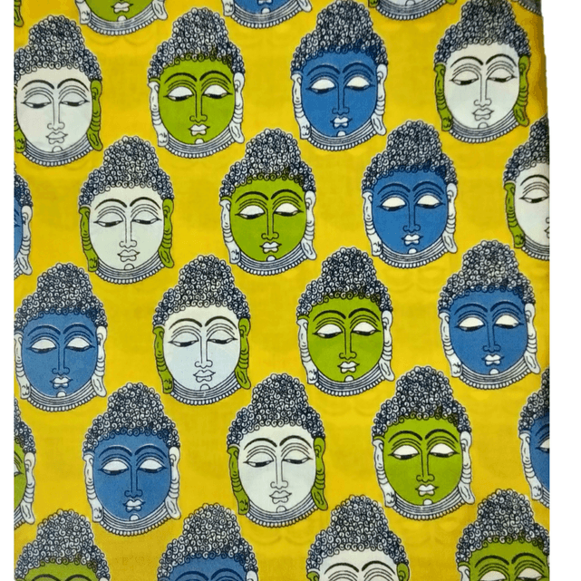 Cotton Kalamkari Handblock Saree BlouseKurti Fabric 100 cms - Budda Print - Yellow Colour