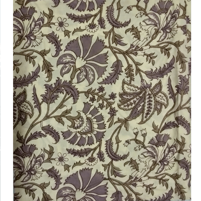 Cotton Kalamkari Handblock Saree BlouseKurti Fabric 100 cms - Floral Print - Cream Colour