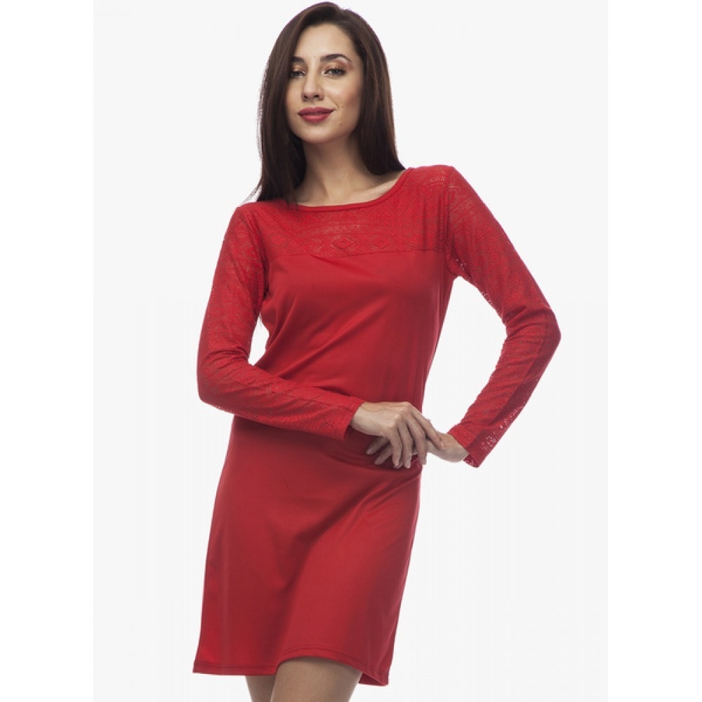 Lafacon-Red-Colored-Embroidered-Shift-Dress