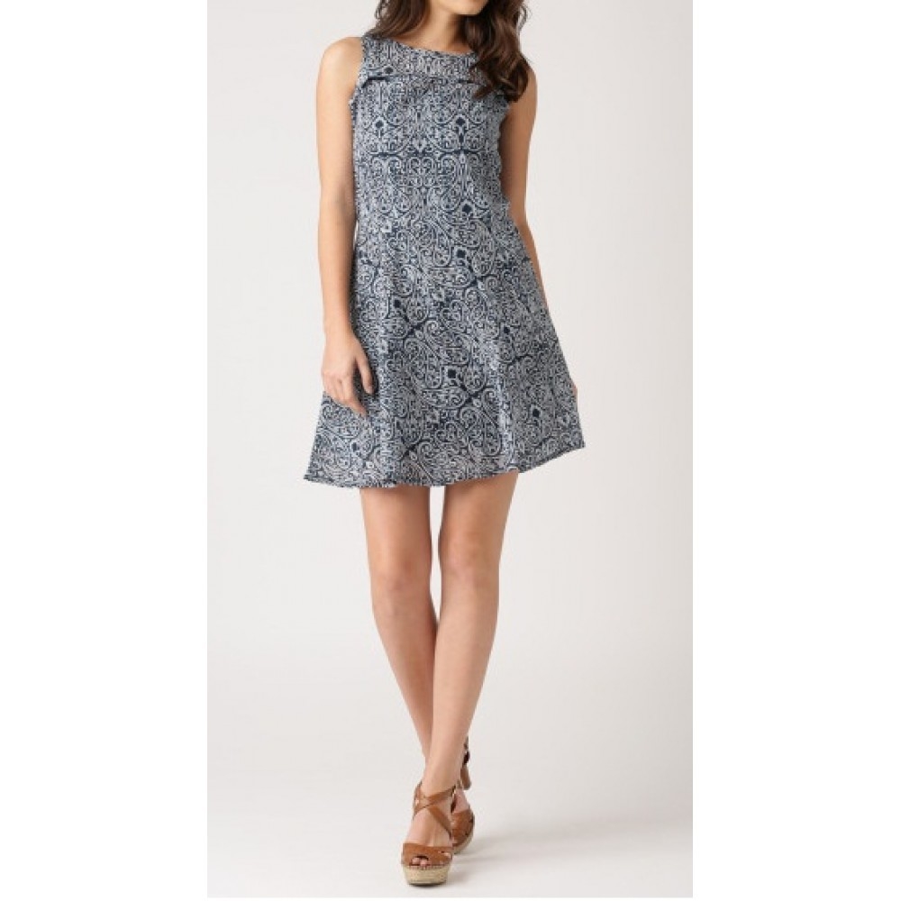 Lafacon-navy-printed-sleeveless-skater-dress