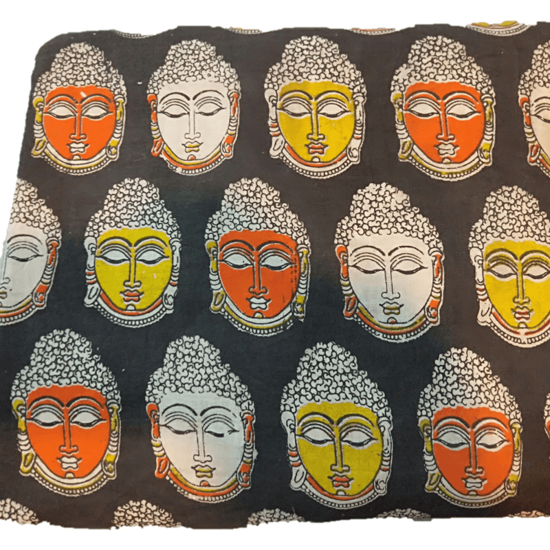 Cotton Kalamkari Handblock Saree BlouseKurti Fabric 100 cms - Budda Print - BlackColour