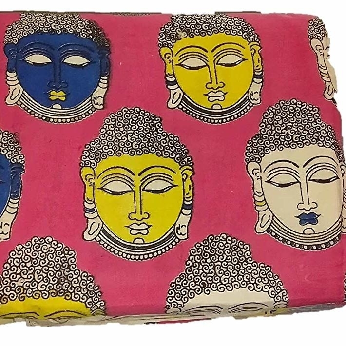 Cotton Kalamkari Handblock Saree Blouse/Kurti Fabric 100 cms Pink Colour - Budda Print