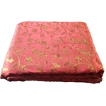 Gajree Colour and Golden Floral Design Bamboo Jacquard Silk Fabric, Festival, (1 Meter)