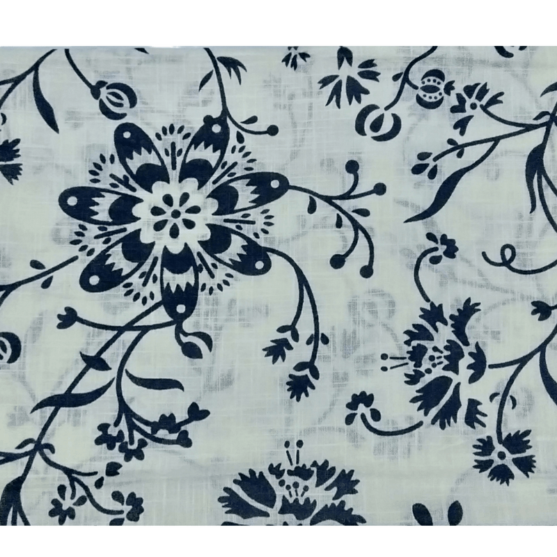 Cotton Kalamkari Handblock Saree BlouseKurti Fabric 100 cms -Floral Print - White Colour