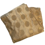 Chikkoo and Golden Floral Design Brocade Silk Fabric, Festival, (1 Meter)