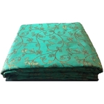 Firozi Colour and Golden Floral Design Bamboo Jacquard Silk Fabric, Festival, (1 Meter)