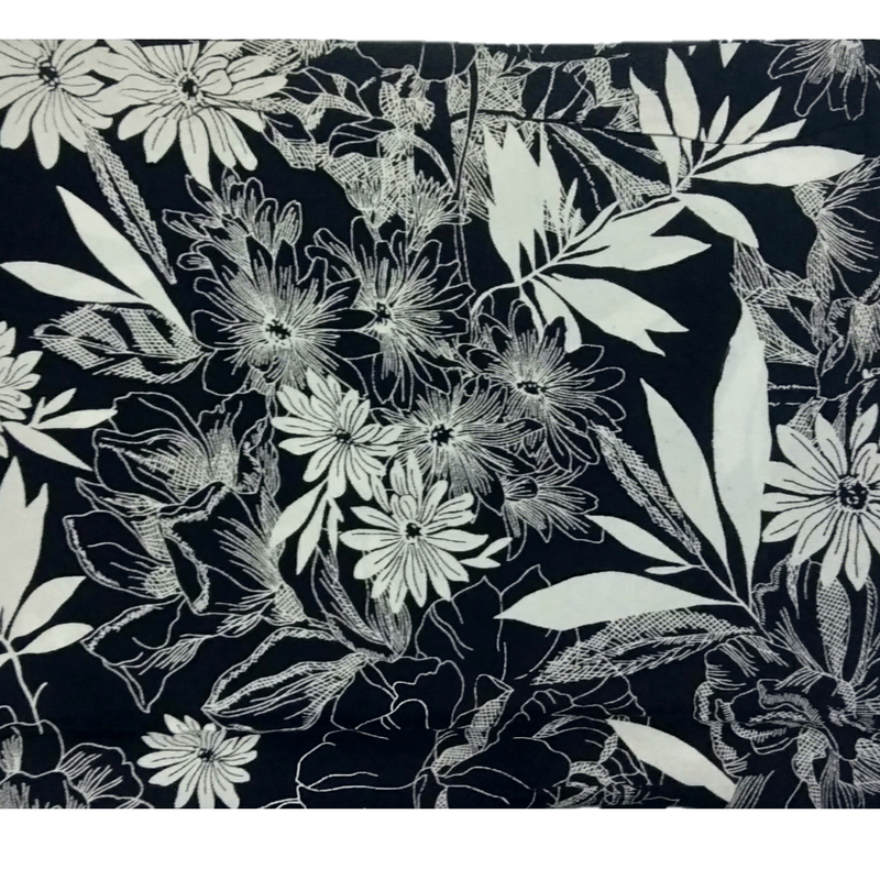 Cotton Kalamkari Handblock Saree BlouseKurti Fabric 100 cms - Floral Print - Black Colour