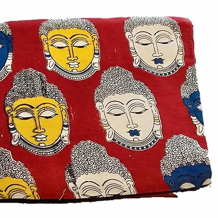 Cotton Kalamkari Handblock Saree Blouse/Kurti Fabric 100 cms Red Colour - Budda Print