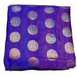 Navy Blue and Golden Floral Design Brocade Silk Fabric, Festival, (1 Meter)