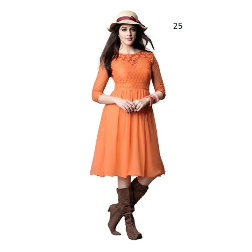 Lafacon Stitched Orange Solid Georgette Kurti