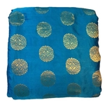 Blue and Golden Floral Design Brocade Silk Fabric, Festival, (1 Meter)