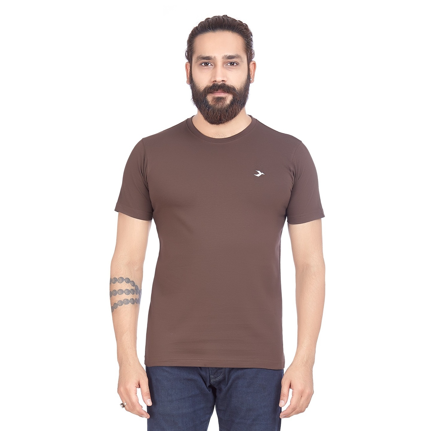 Mens Round Neck T-Shirt- Coffee Brown