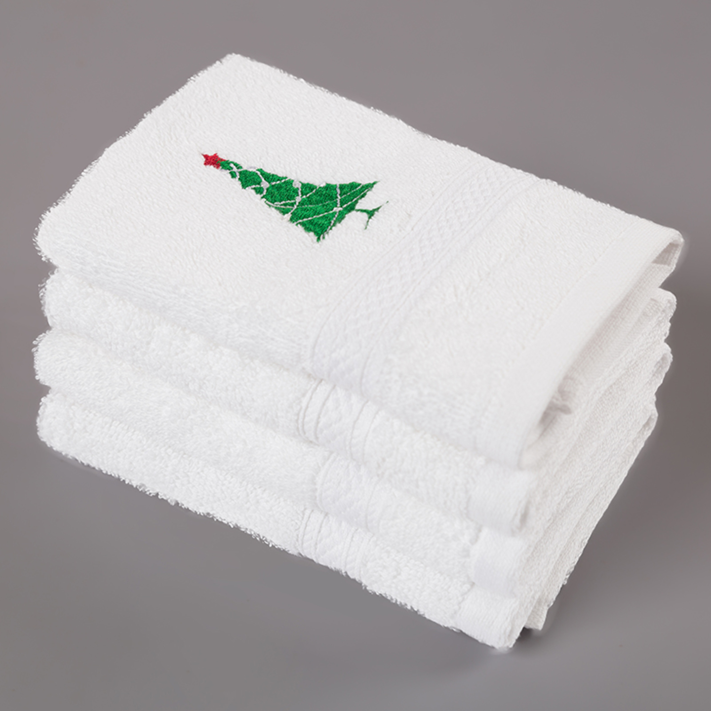 Christmas Tree Embroidered 100% Cotton Ultralux Face Towels – Set of 4