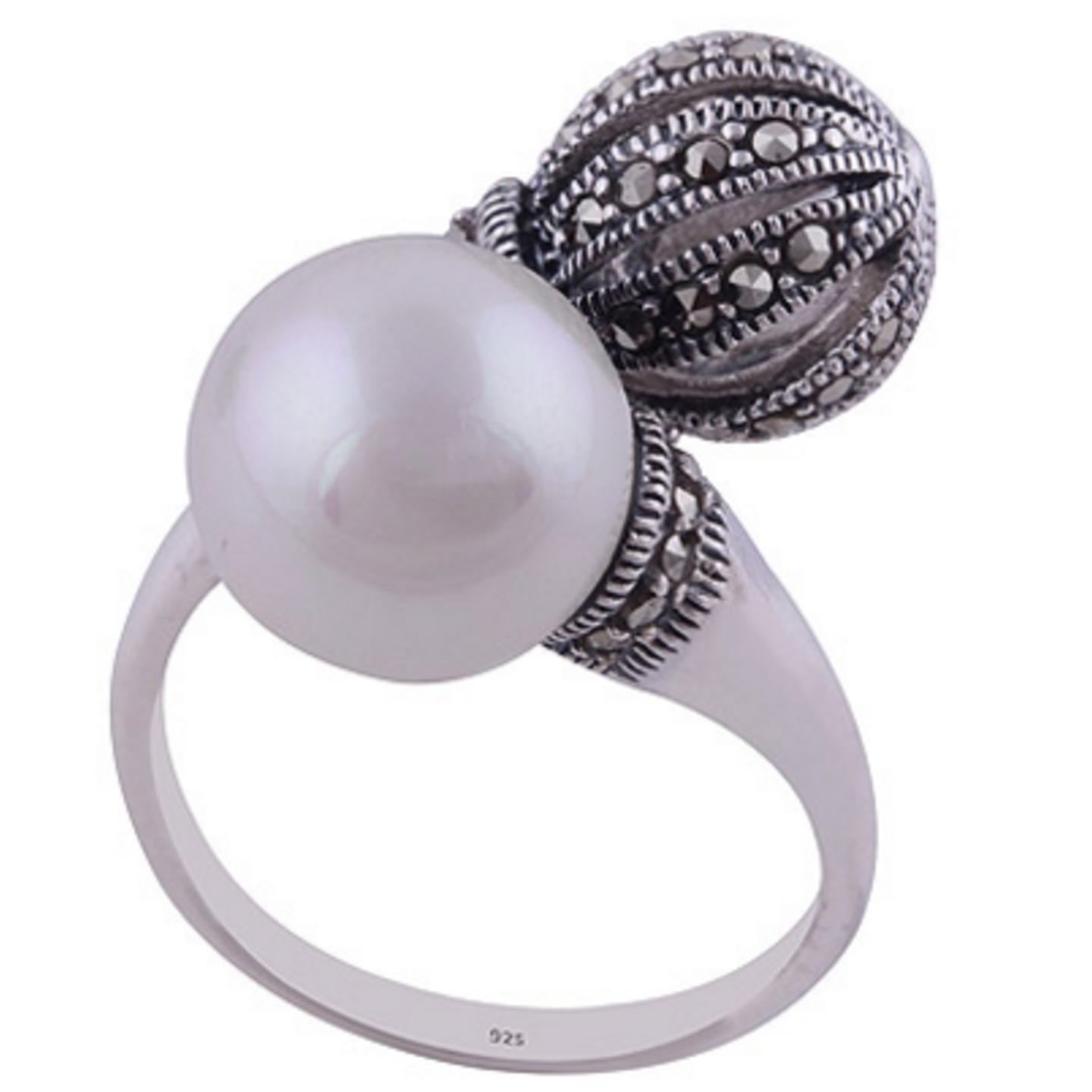 The Pearl n Marcasite Sphere Silver Ring