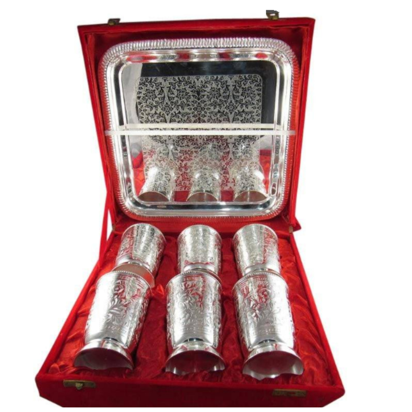 SILVER PLATED 6 IN 1 EXOTIC DRINK SET WITH TRAY