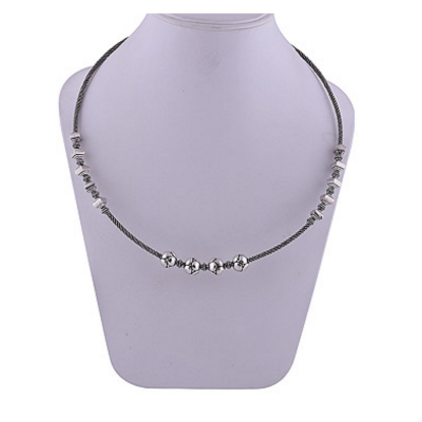 The Bead n Square Silver Necklace