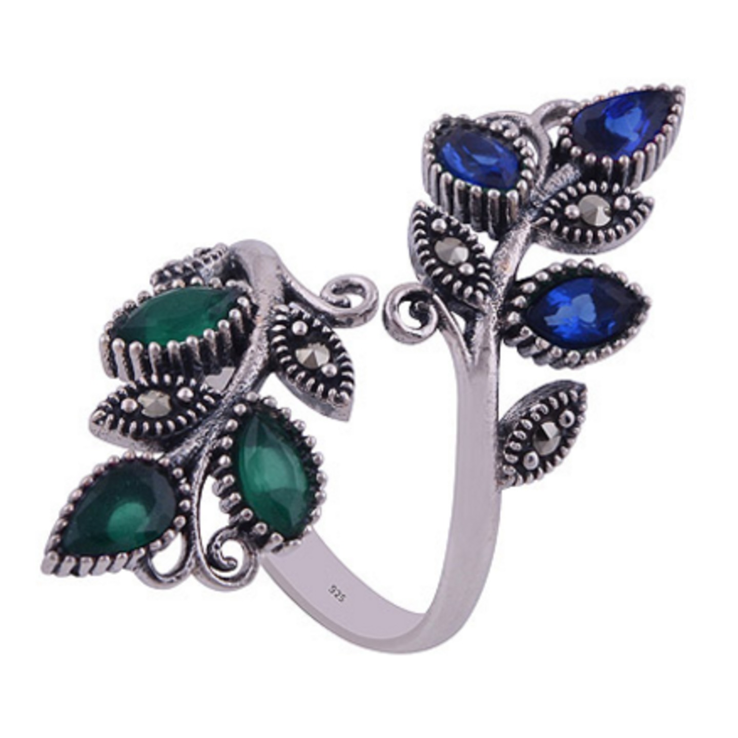 The Blue Green Vine Silver Ring