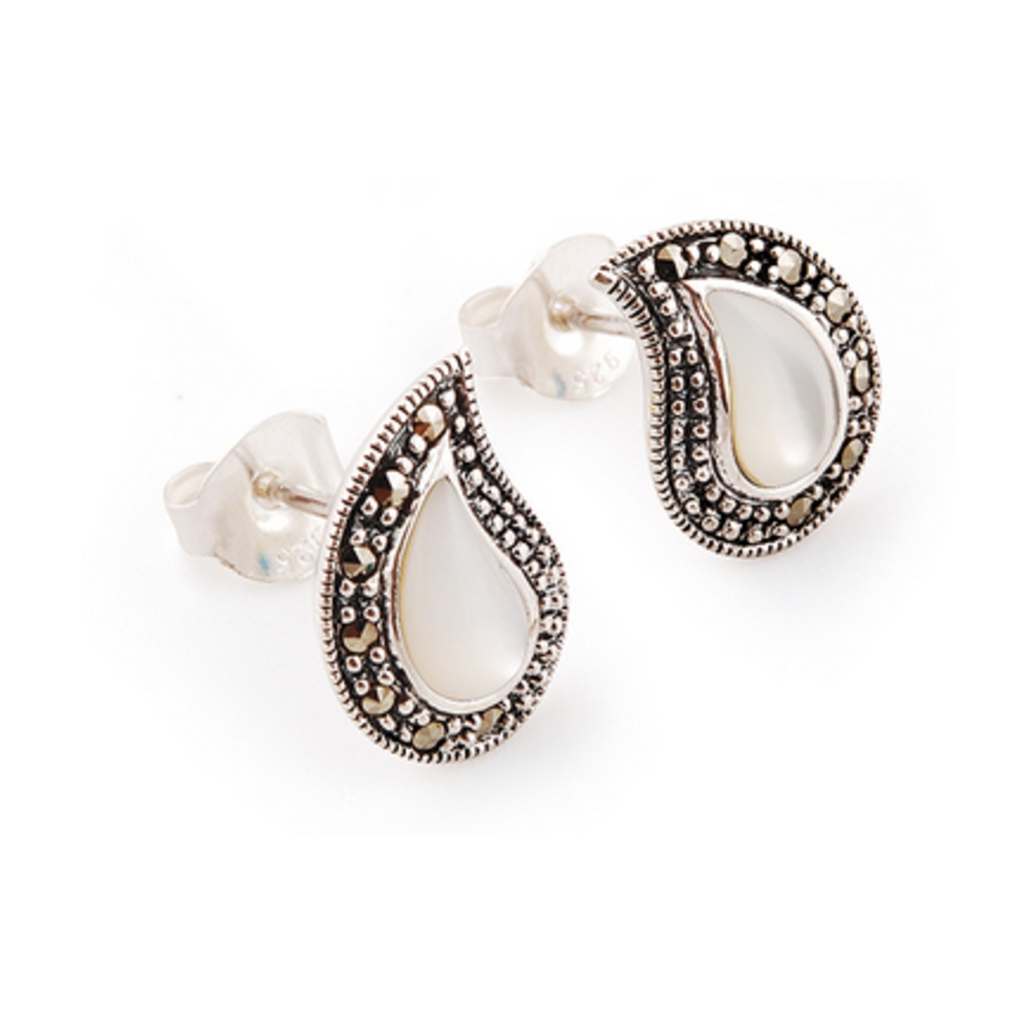 The Mother Of Pearl & Marcasite Silver Earrings