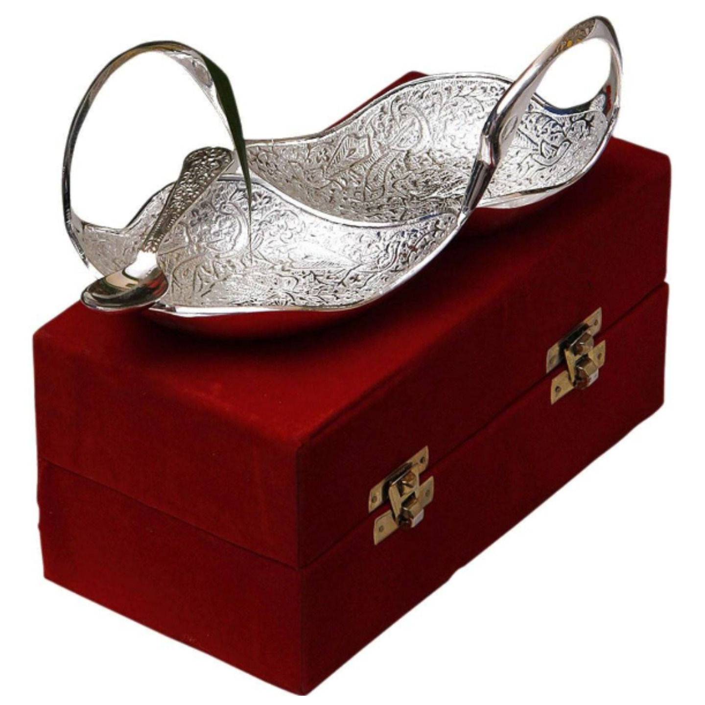 SILVER PLATED TWIN SWAN SHAPED BOWL WITH SPOON