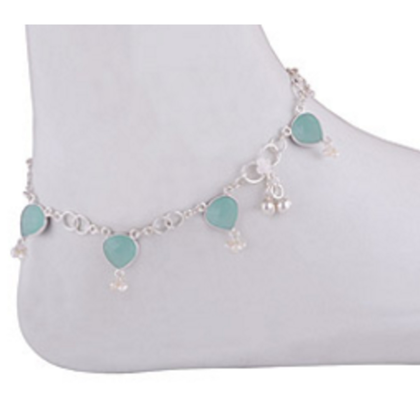 PEARL N CHALCEDONY AQUA SILVER ANKLET