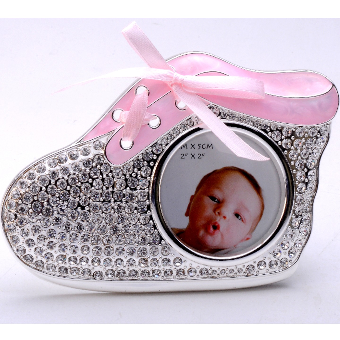 Silver Plated and Zircon Baby Shoe Photo Frame
