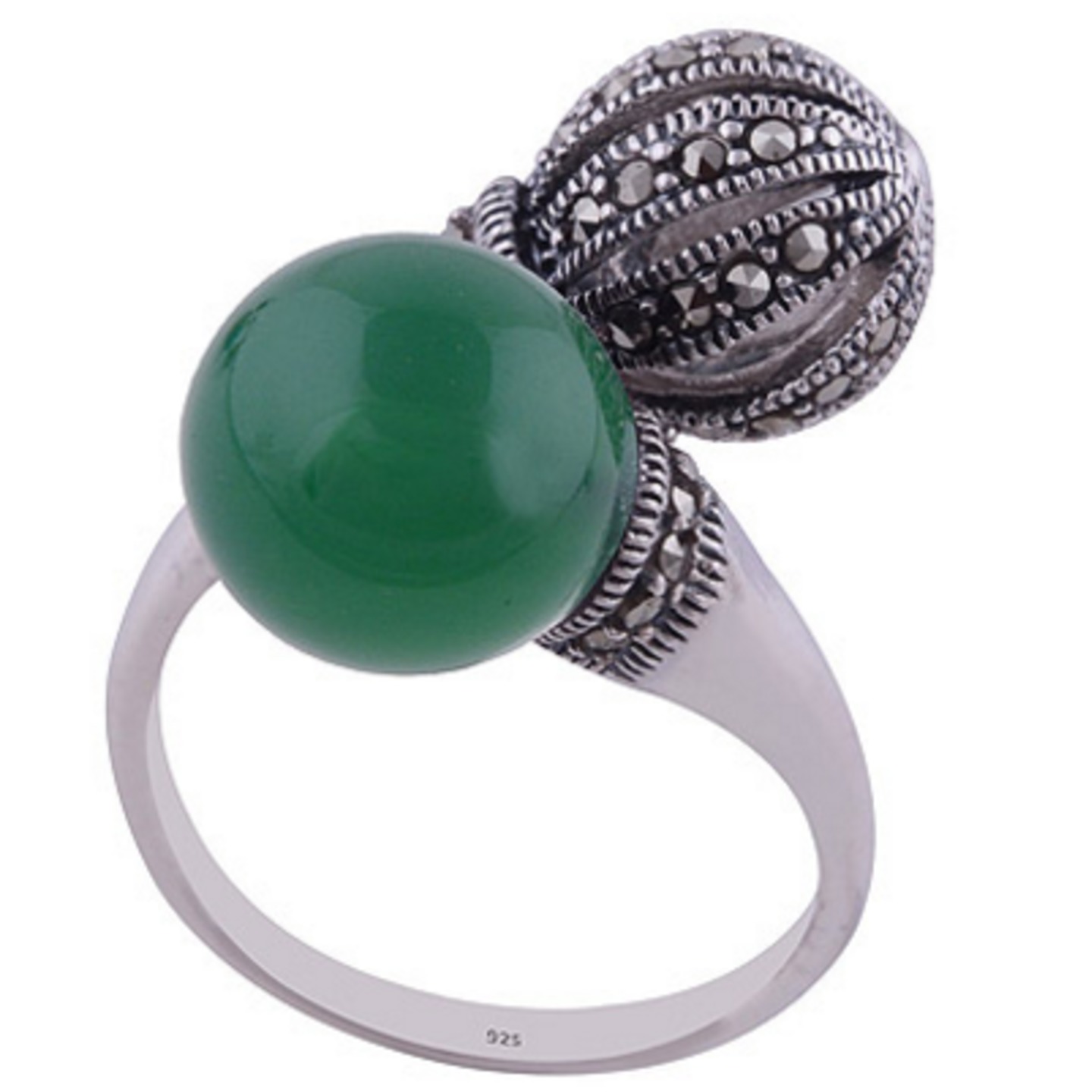 The Onyx n Marcasite Sphere Silver Ring