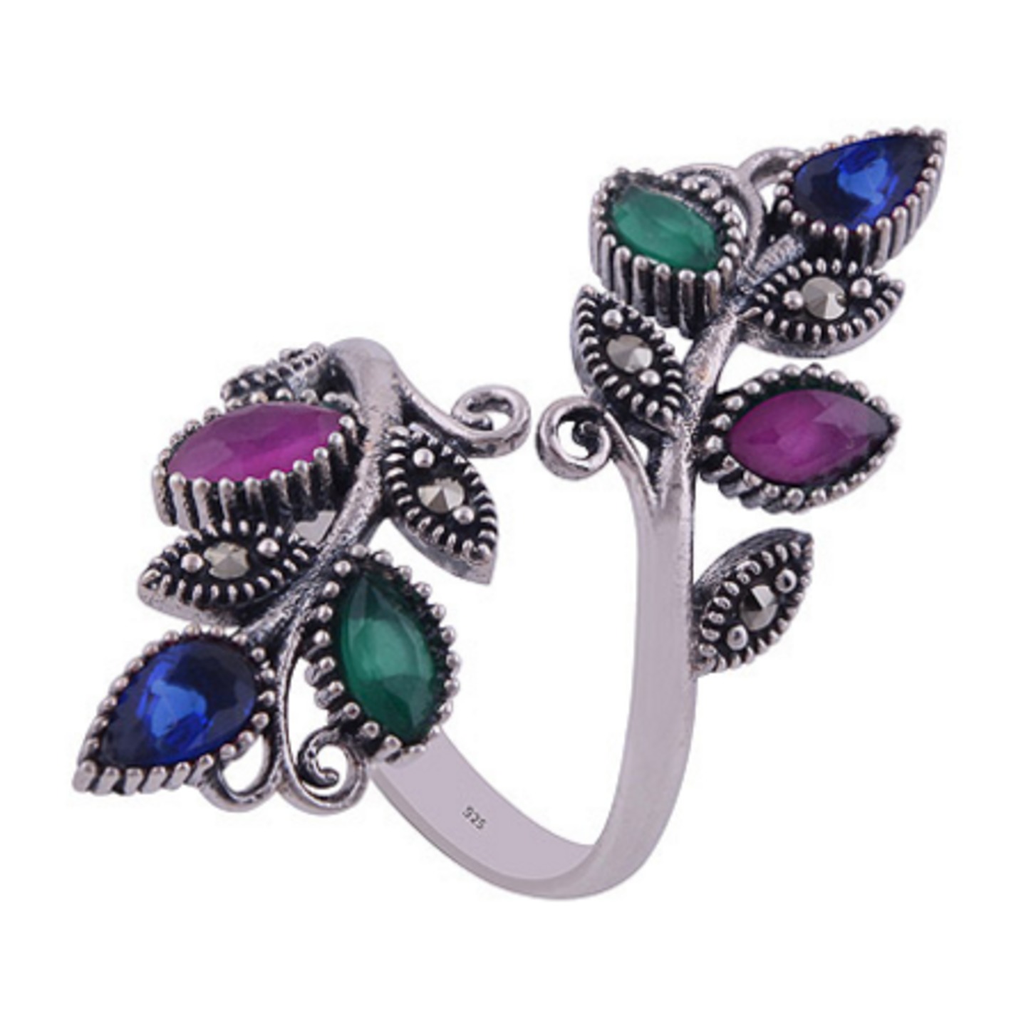 The Red Blue Green Vine Silver Ring