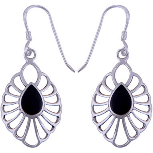 silver earrings with black gems