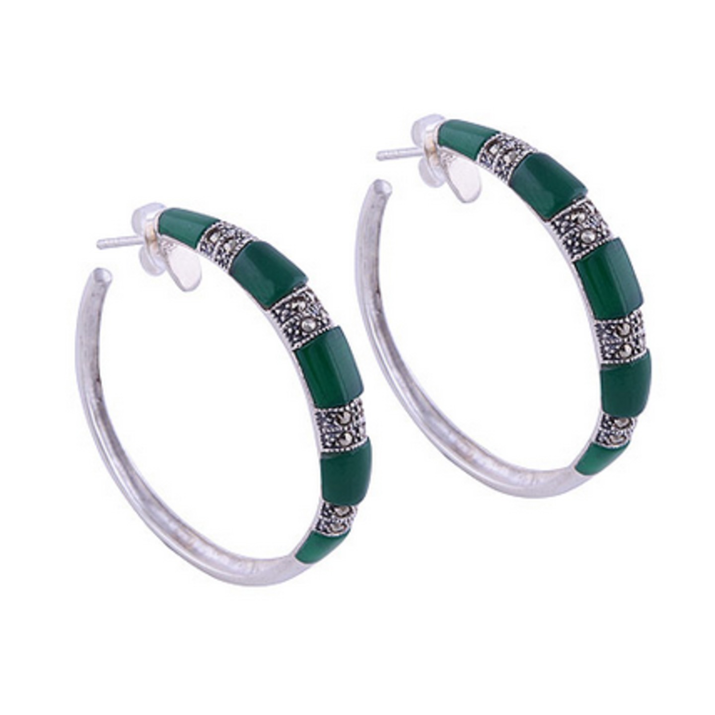 The Green Onyx & Marcasite Silver Earrings