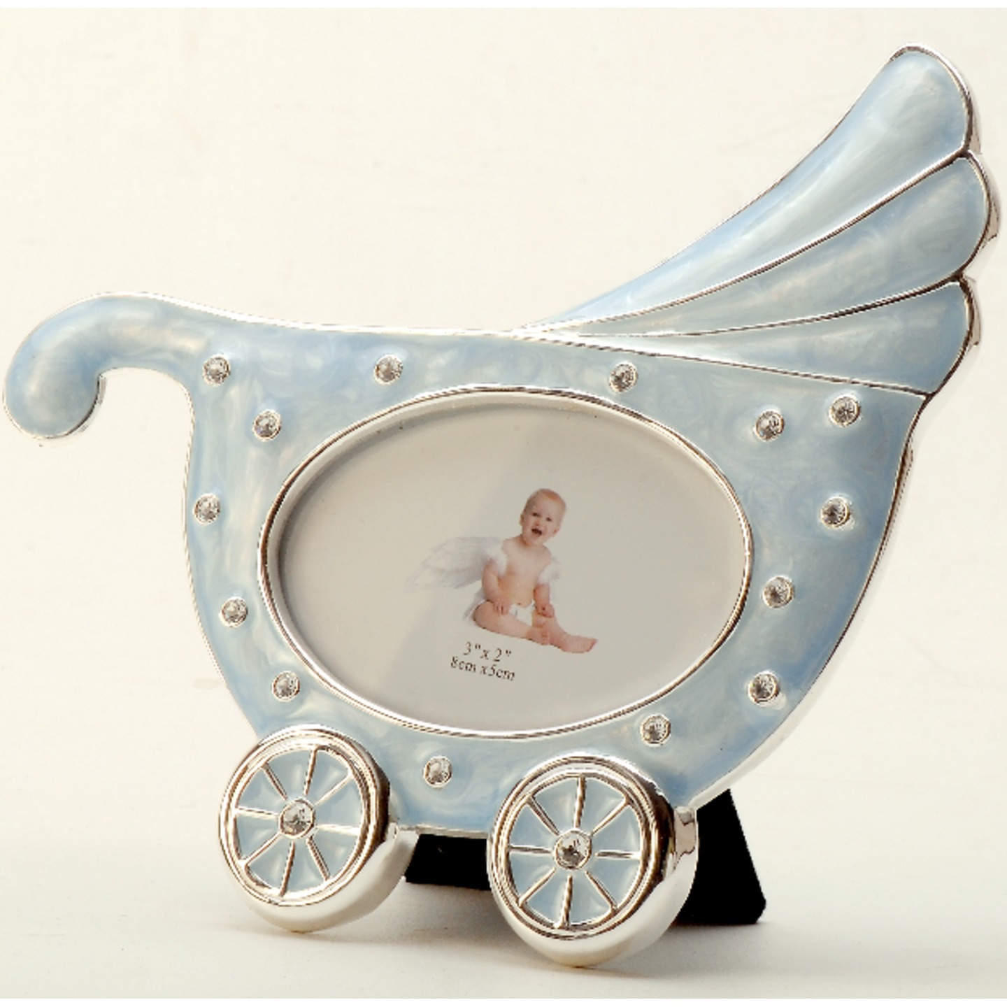 Silver Plated and Zircon Baby Cart Photo Frame 
