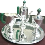ALMAS ENGLISH VINTAGE SILVER N JADE D'ECOR TEA SET