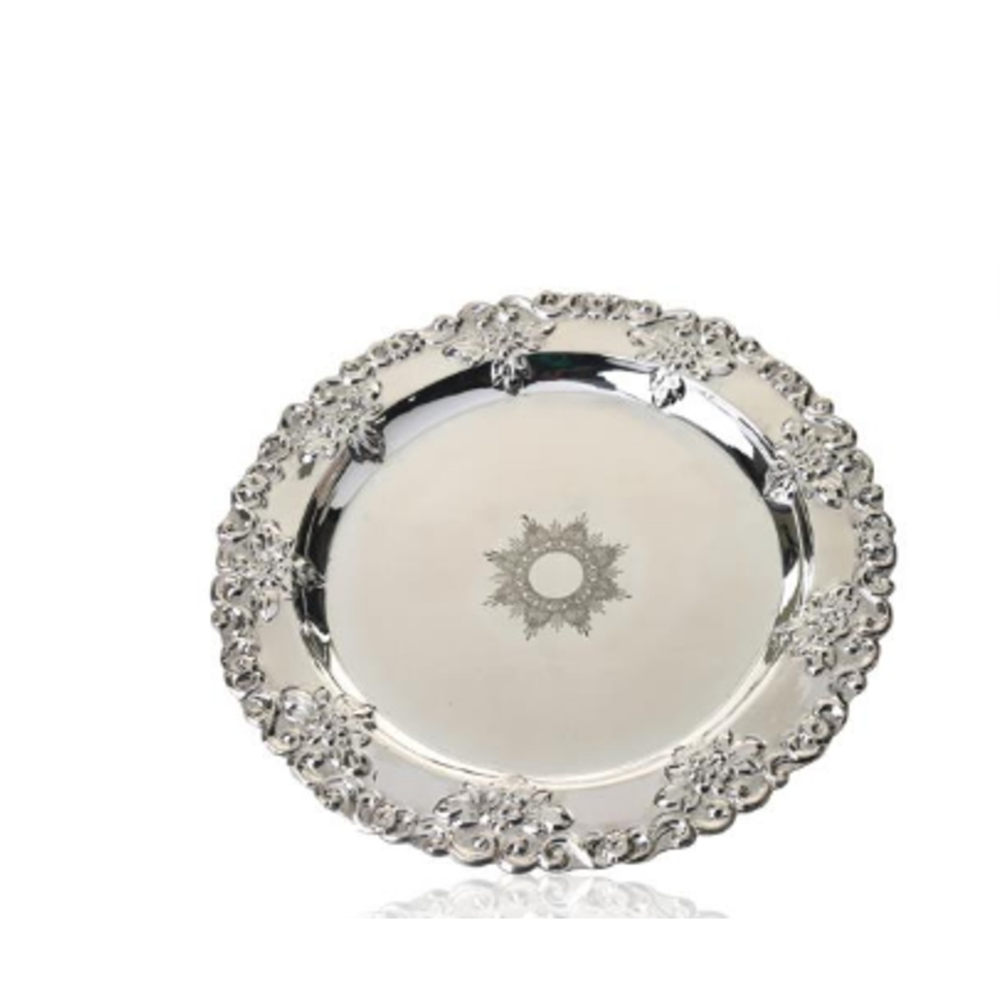 3D Floral Design Silver Plate