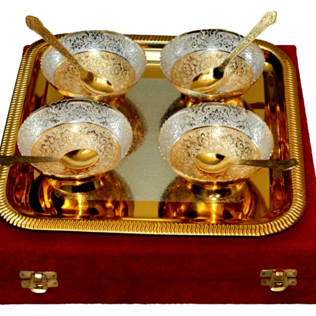 ALMAS SILVER PLATED ( SILVER AND GOLD COLOUR)UNIQUE TRADITIONAL SET OF 4 BOWLS