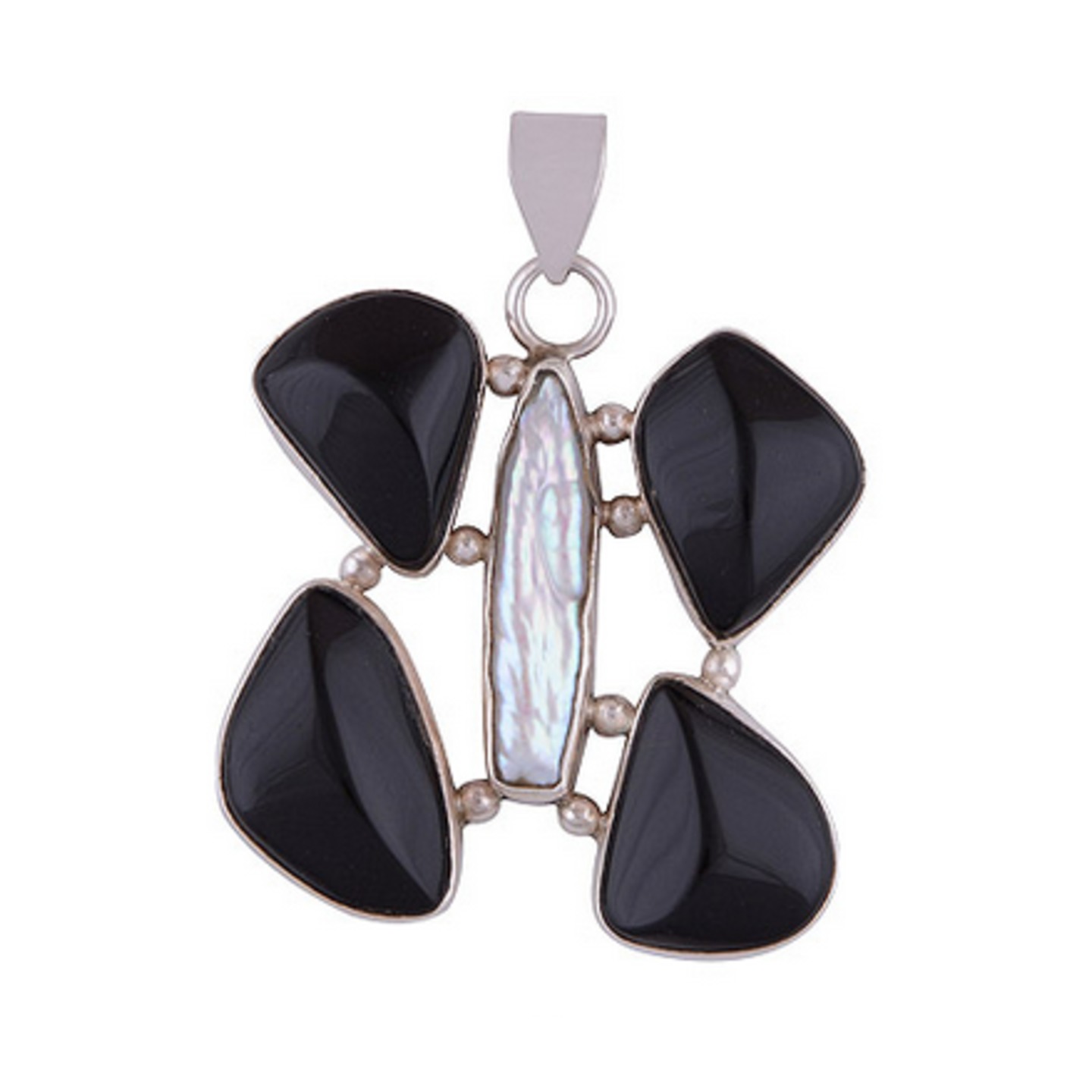 The Black Onyx & Shell Silver Butterfly Pendant