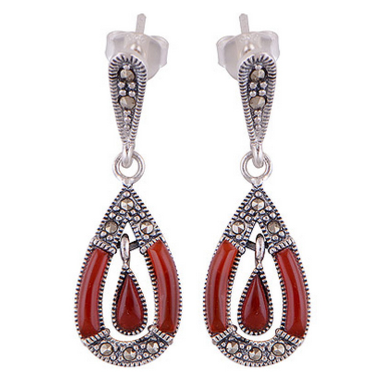 The Cherry Drop Marcasite Silver Earrings