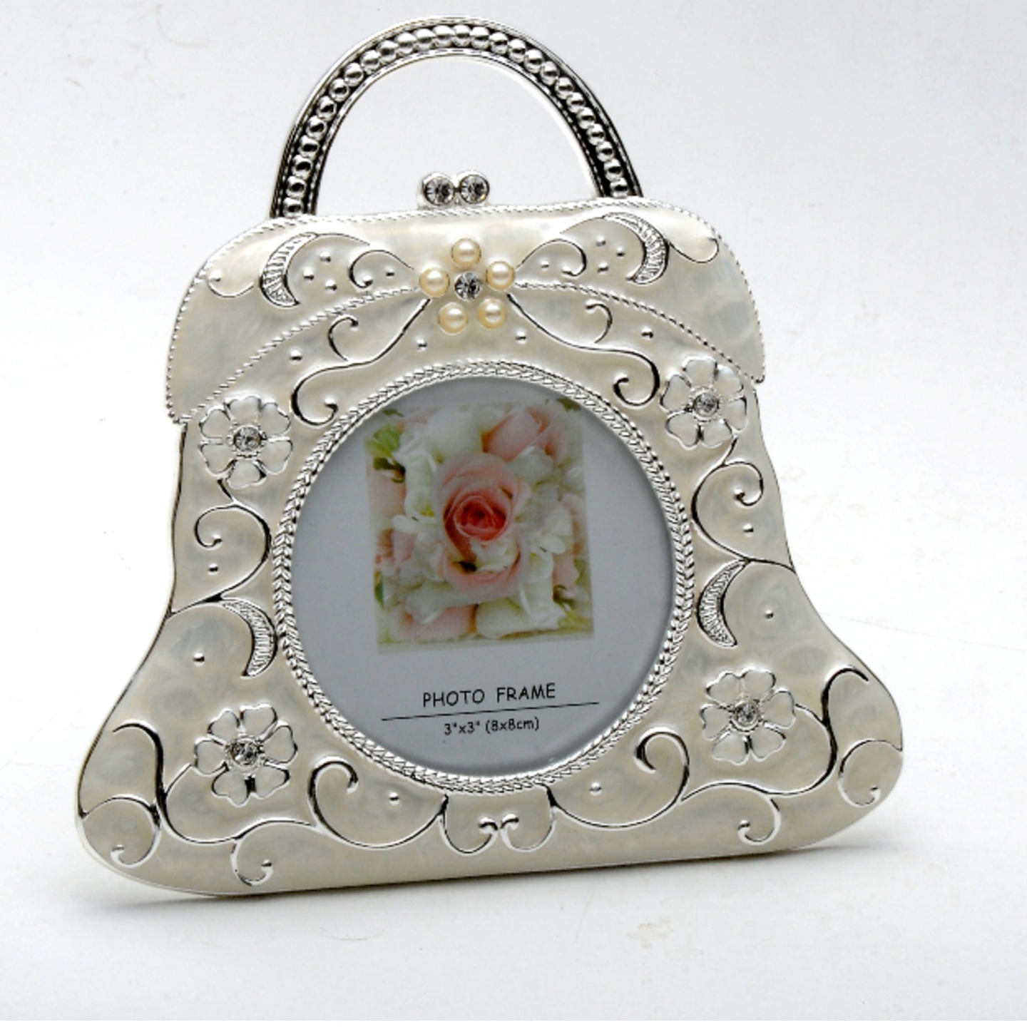 Silver Plated and Zircon Baby Handbag Photo frame