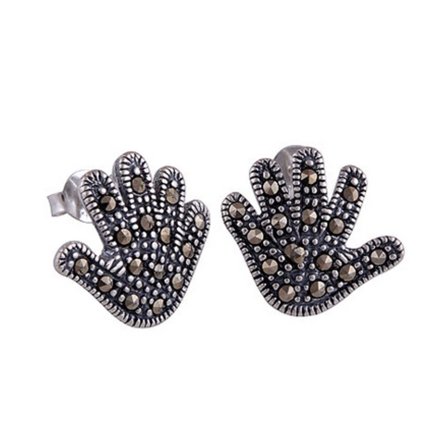 The Face Palm Marcasite Silver Earrings