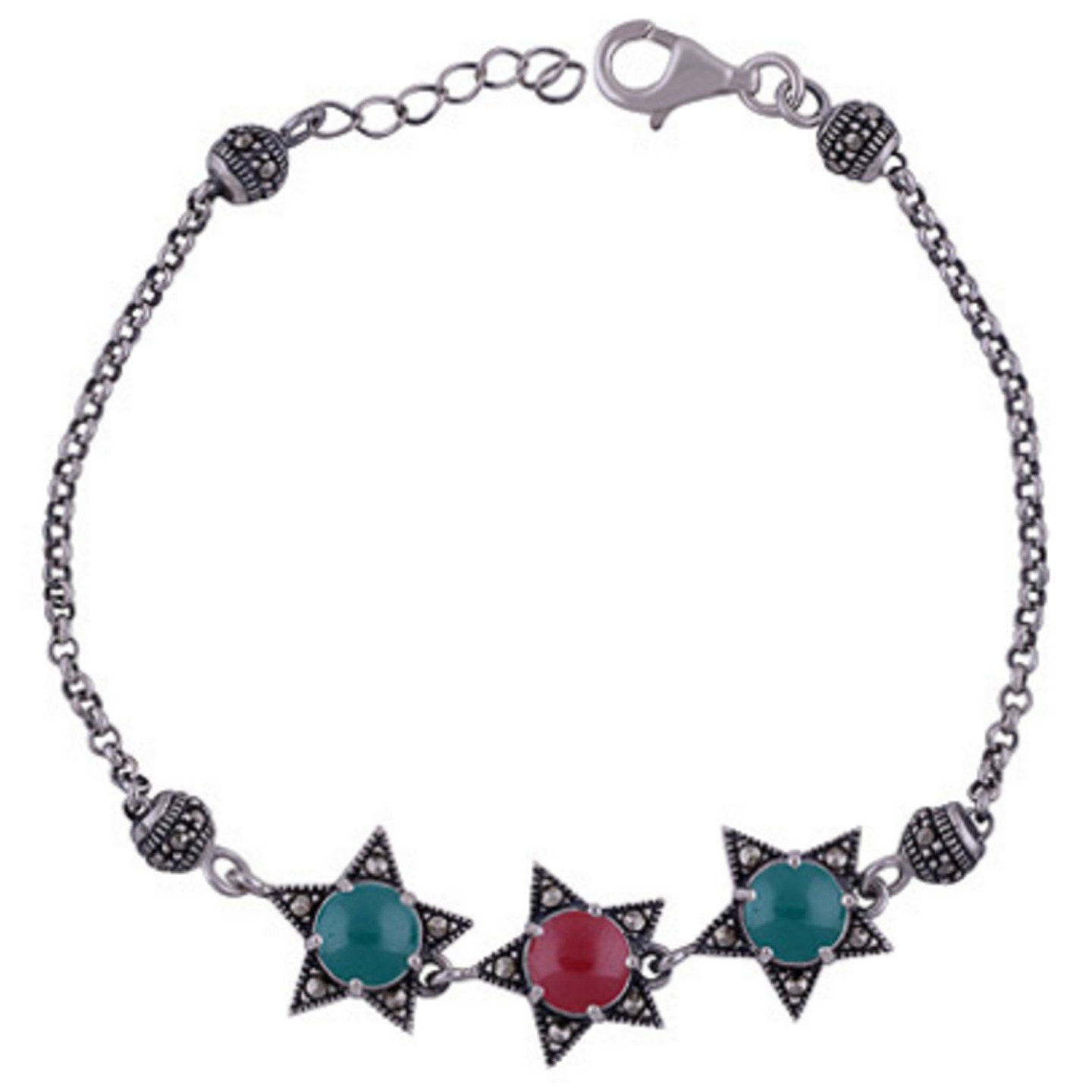 The Onyx N Carnelian Silver Bracelet