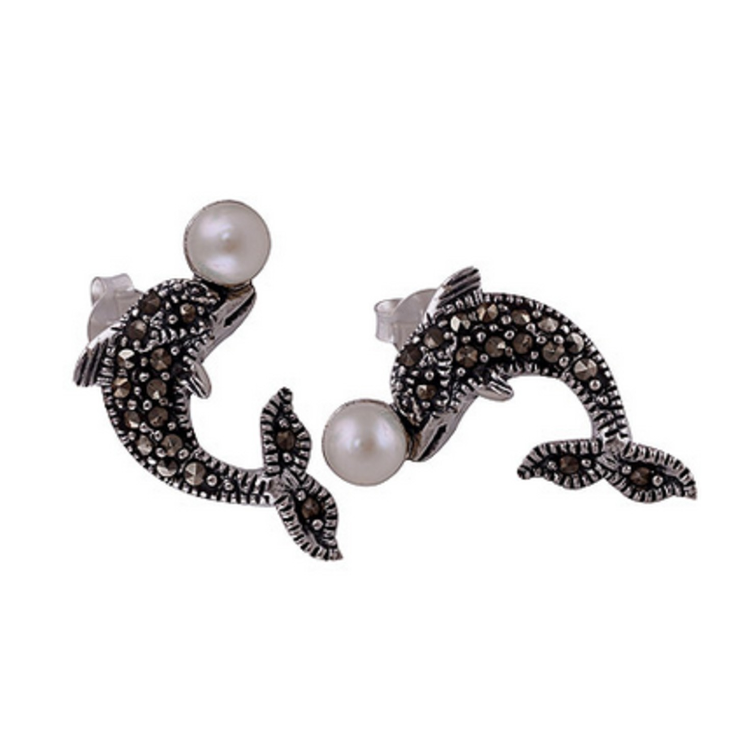 The Porpoise Marcasite & Pearl Cut Stone Studs