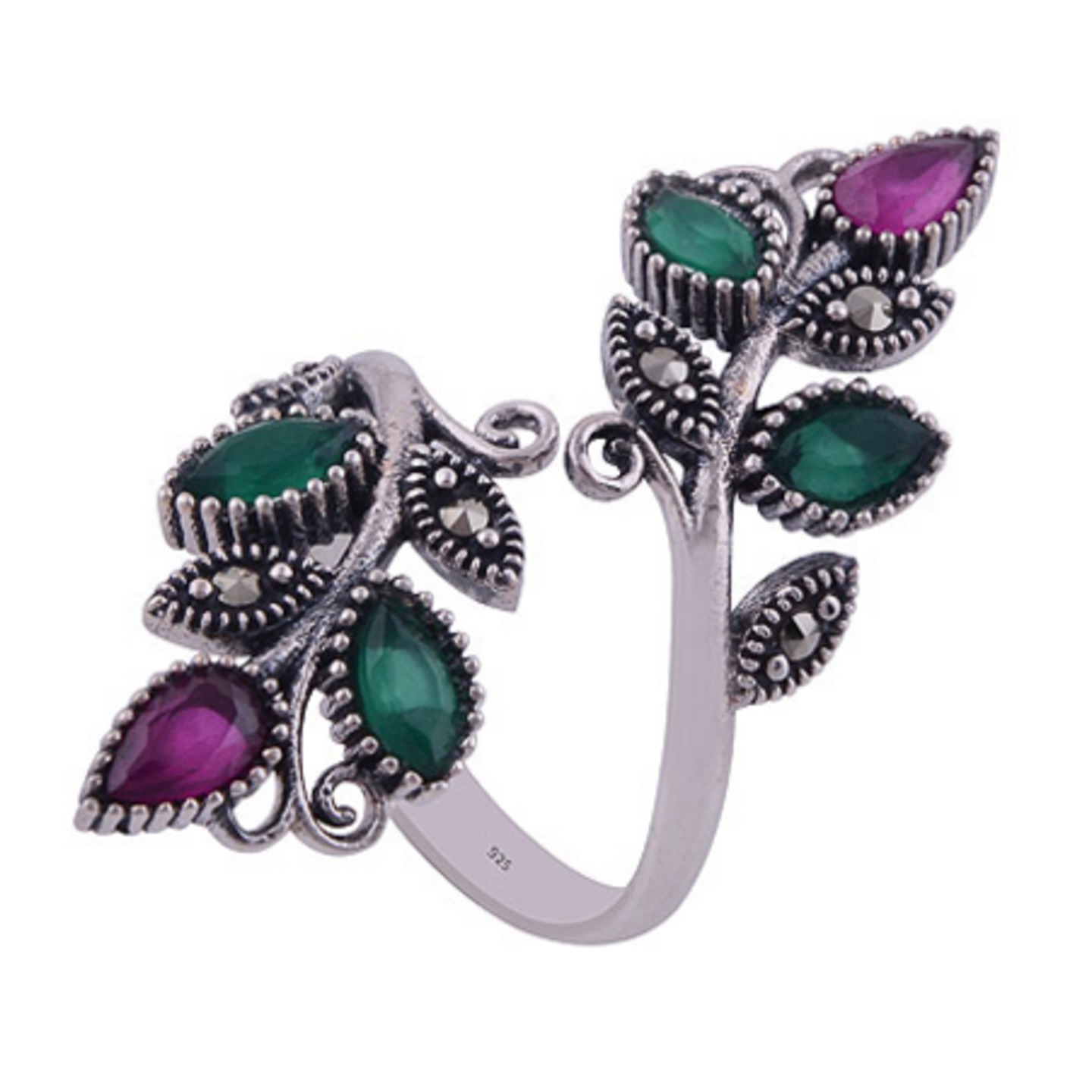 The Green Red Vine Silver Ring